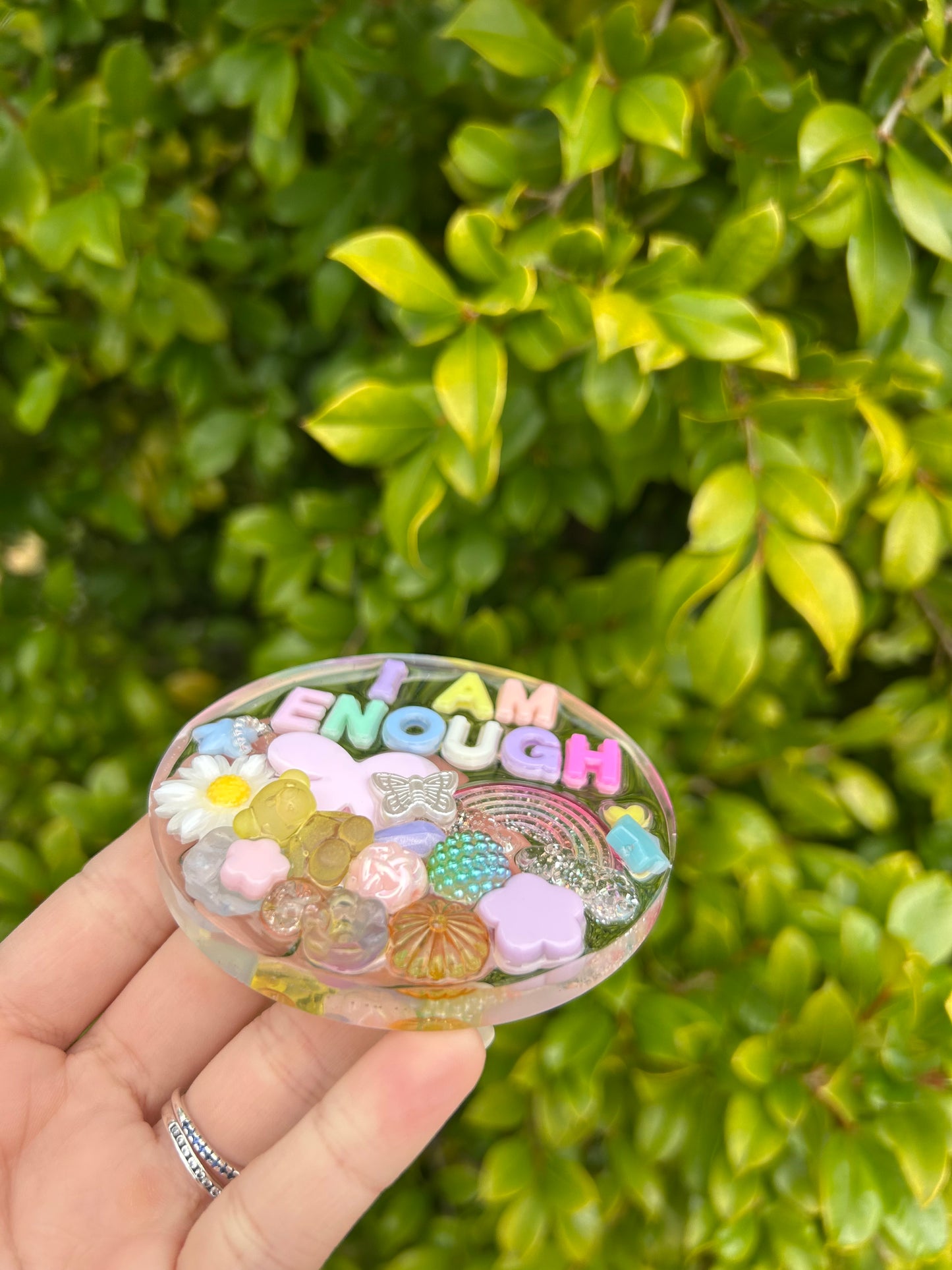 ‘I am enough’ Affirmation Large Circle Trinket | Design 1