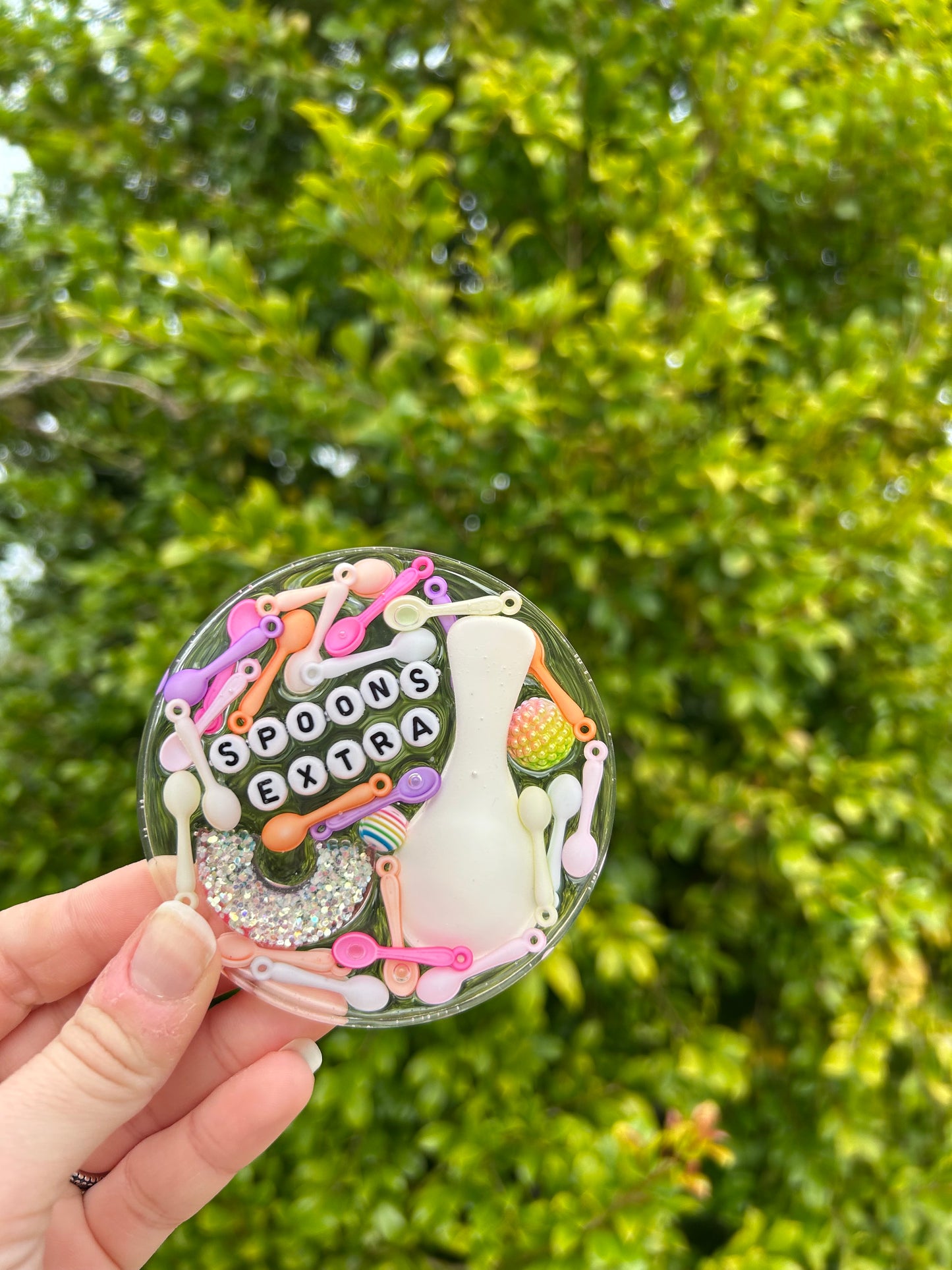 ‘Extra Spoons’ Large Circle Trinket | Design 2