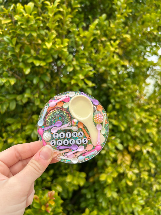 ‘Extra Spoons’ Large Circle Trinket | Design 3