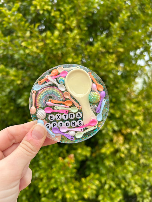 ‘Extra Spoons’ Large Circle Trinket | Design 1