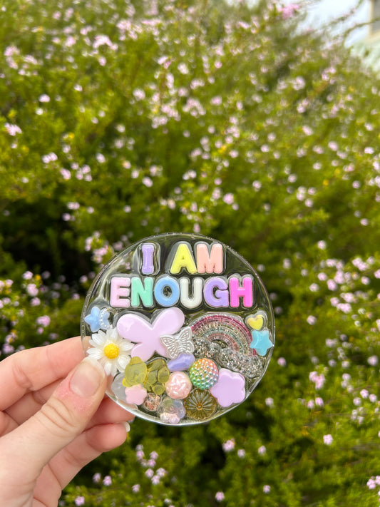 ‘I am enough’ Affirmation Large Circle Trinket | Design 1