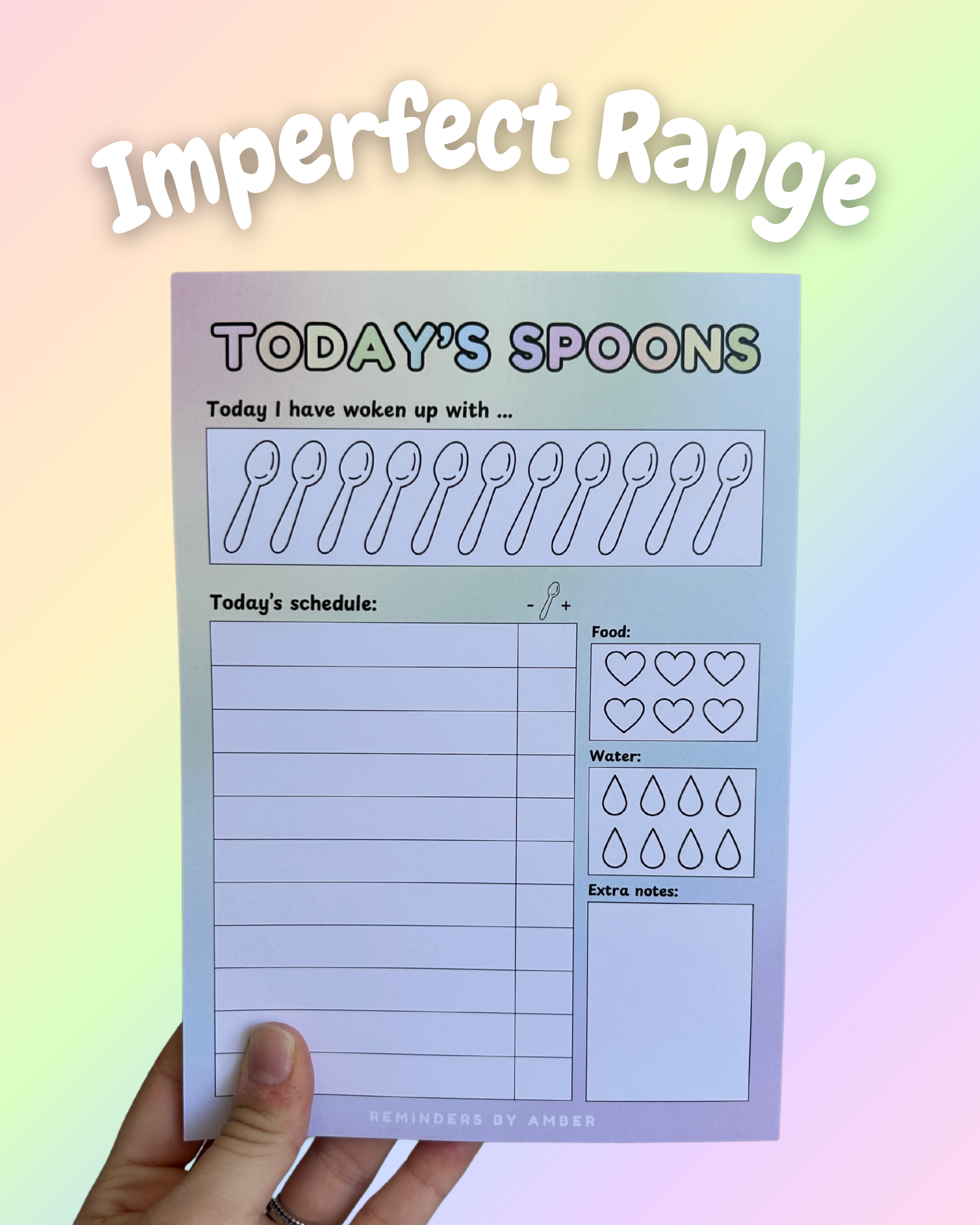Daily Spoons Worksheet Daily Spoon Schedule Notepad - Imperfect Range – Reminders by Amber