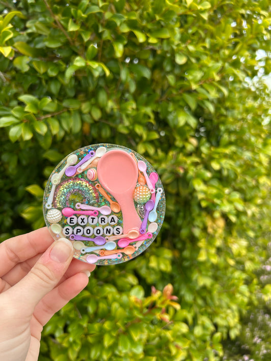‘Extra Spoons’ Large Circle Trinket | Design 5