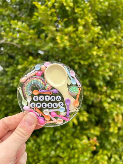 ‘Extra Spoons’ Large Circle Trinket | Design 2