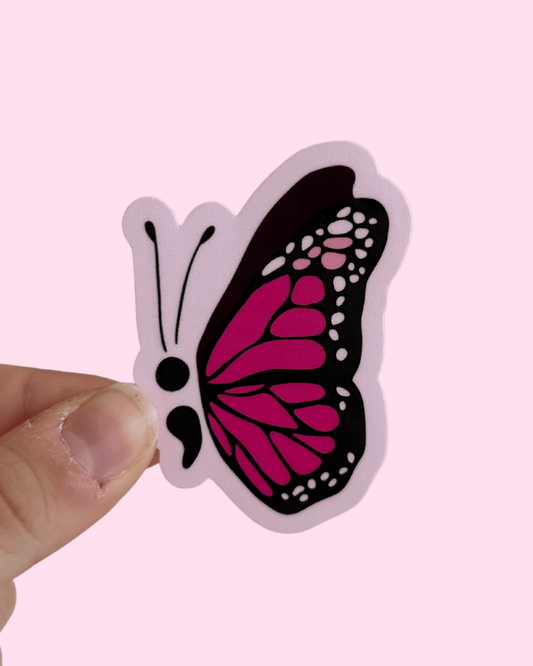 Semi Colon Butterfly Sticker (Pink)