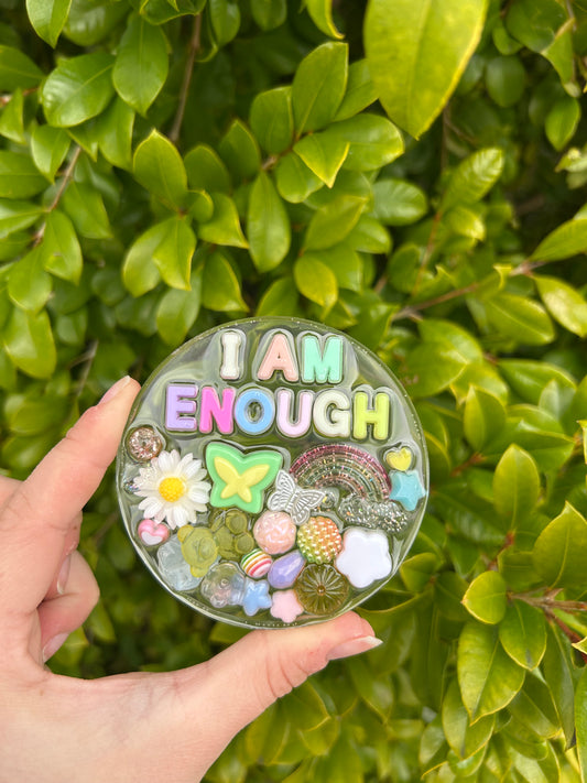 ‘I am enough’ Affirmation Large Circle Trinket | Design 2