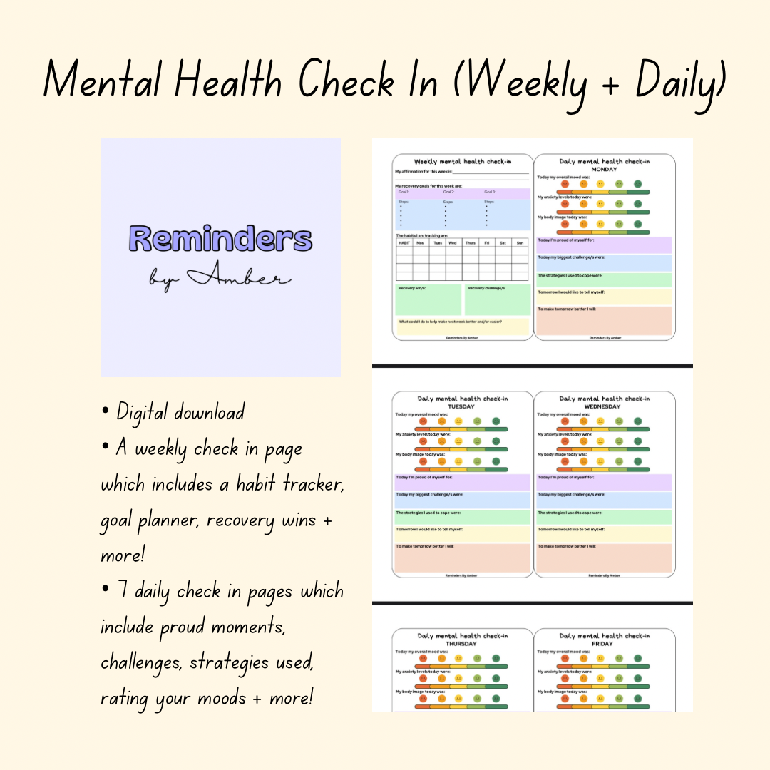 Weekly + Daily Mental Health Check In (Digital Copy)